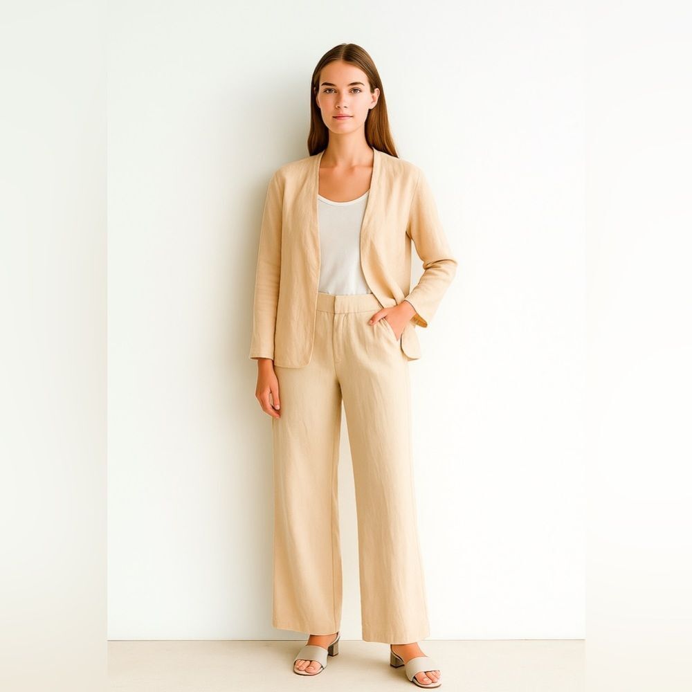 Eileen Fisher Womens Linen Blend Open Front Blazer Jacket Size Medium Pink